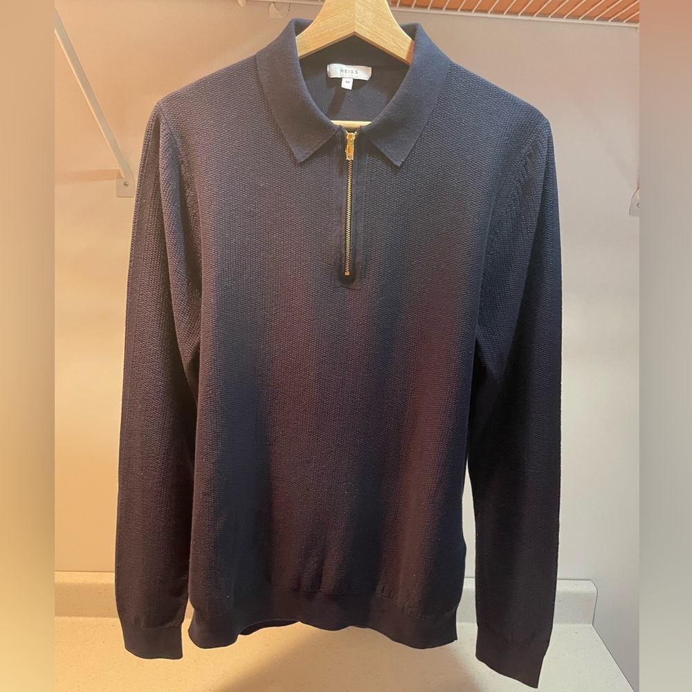 Reiss - Long sleeved polo shirt with 1/4 zip